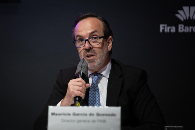 Archivo - El director general de FIAB, Mauricio García de Quevedo, interviene en la presentación de la edición 2022 de Alimentaria&Hostelco,
