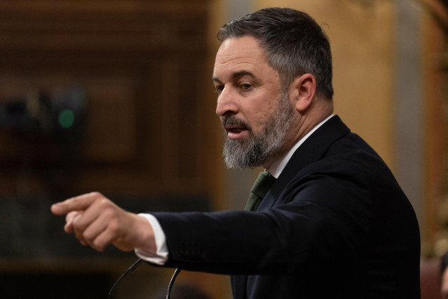 Archivo - El líder de VOX, Santiago Abascal, interviene durante un pleno en el Congreso de los Diputados.