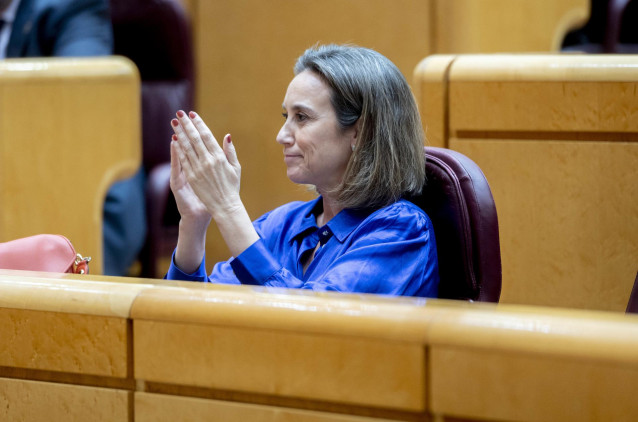 La secretaria general del Partido Popular, Cuca Gamarra, durante una sesión plenaria en el Senado, a 25 de enero de 2024, en Madrid (España). La reforma del artículo 49 de la Constitución, referido a las personas con discapacidad, concluye hoy su tramitac