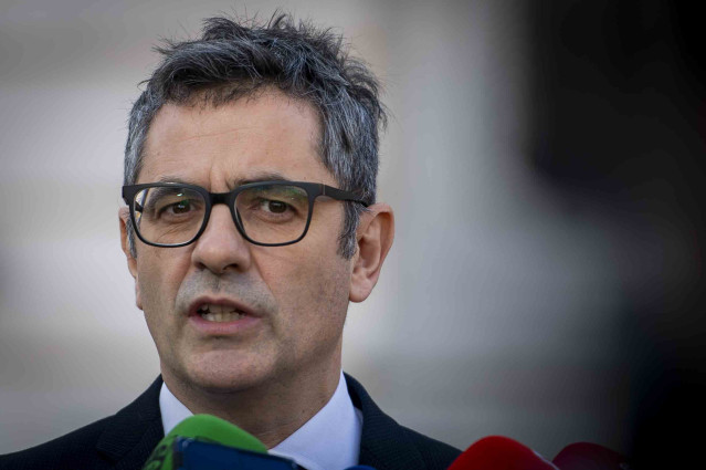 El ministro de la Presidencia, Relaciones con las Cortes y Justicia, Félix Bolaños, dando declaraciones en la toma de posesión del Fiscal General del Estado, Álvaro García Ortiz, en la sede del Tribunal Supremo, a 24 de enero de 2024, en Madrid (España).
