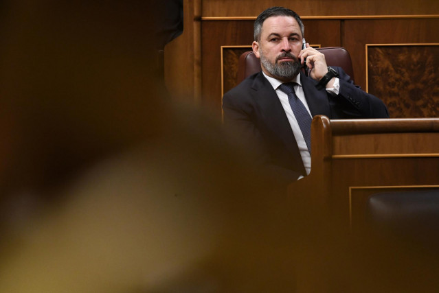 El presidente de Vox, Santiago Abascal, durante una sesión plenaria en el Congreso de los Diputados.