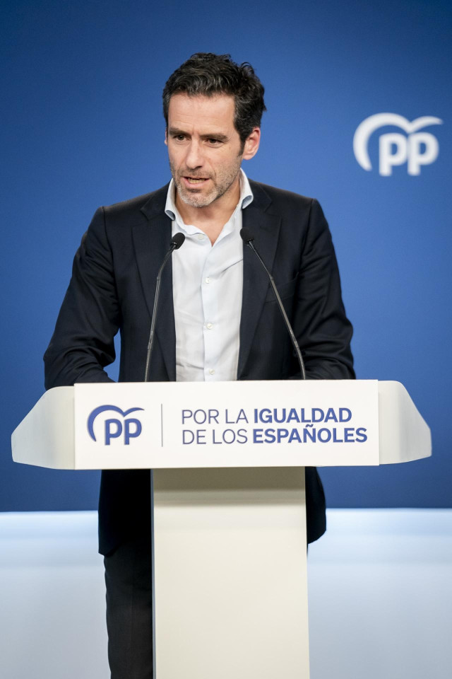 El vicesecretario de Cultura y portavoz del PP, Borja Sémper, ofrece una rueda de prensa, en la sede del PP, a 1 de marzo de 2024, en Madrid (España). Durante la rueda de prensa, el portavoz ha abordado temas de actualidad política, como el ‘caso Koldo’ y