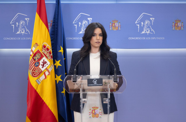 La portavoz de VOX en el Congreso, Pepa Millán, durante una rueda de prensa anterior a la Junta de Portavoces, a 20 de febrero de 2024. (Foto de archivo).