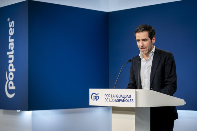 El vicesecretario de Cultura y portavoz del PP, Borja Sémper, ofrece una rueda de prensa, en la sede del PP, a 1 de marzo de 2024, en Madrid (España). Durante la rueda de prensa, el portavoz ha abordado temas de actualidad política, como el ‘caso Koldo’ y