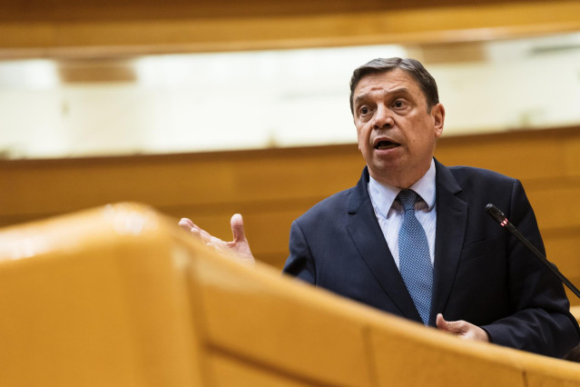 El ministro de Agricultura, Pesca y Alimentación, Luis Planas, interviene durante una sesión plenaria en el Senado, a 20 de febrero de 2024, en Madrid (España).