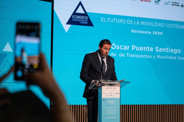 El ministro de Transportes y Movilidad Sostenible, Óscar Puente, clausura el II Congreso de Movilidad Inteligente y Sostenible organizado por Prensa Ibérica, a 6 de marzo de 2024, en Madrid