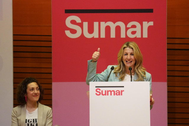 La vicepresidenta segunda y ministra de Trabajo y Economía Social, Yolanda Díaz, interviene durante el acto ‘Ampliando lo público con políticas feministas’, en el Palacio Euskalduna, a 6 de marzo de 2024, en Bilbao, Bizkaia