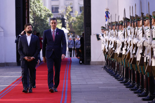 Santiago, 8 de marzo de 2024 El Presidente de la Republica Gabriel Boric recibe al Presidente del Gobierno de España, Pedro Sanchez.