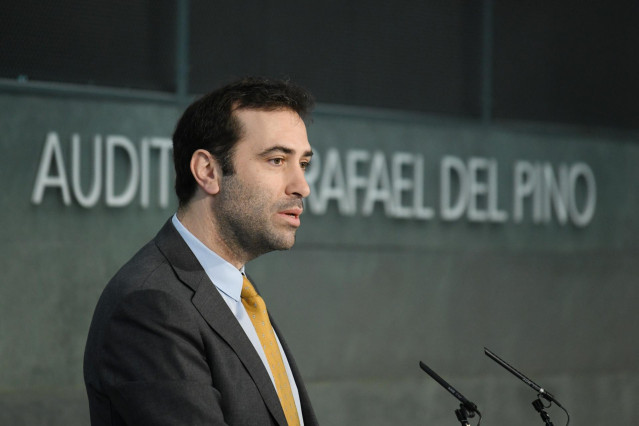 El ministro de Economía, Comercio y Empresa, Carlos Cuerpo,  en el Evento Anual de la Comisión Europea en la Fundación Rafael del Pino, a 14 de marzo de 2024, en Madrid (España).