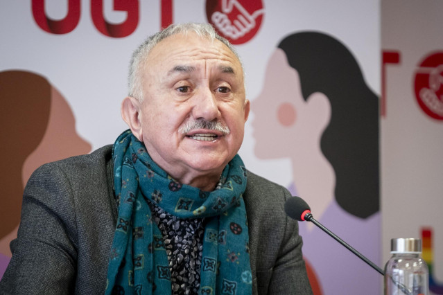 El secretario general de UGT, Pepe Álvarez, durante rueda de prensa, en la sede UGT, a 14 de marzo de 2024, en Madrid (España).