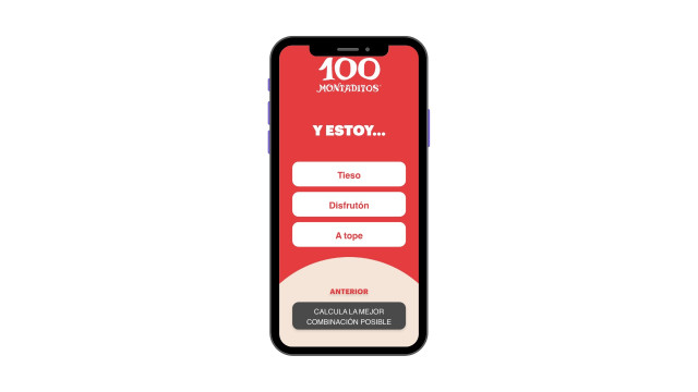 Pantalla móvil con el recomendador virtual de 100 Montaditos
