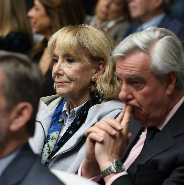 La expresidenta de la Comunidad de Madrid, Esperanza Aguirre, durante la inauguración de la jornada homenaje ‘In memoriam’ a Eugenio Nasarre, en la Universidad CEU San Pablo, a 18 de marzo de 2024, en Madrid (España). La Asociación Católica de Propagandis