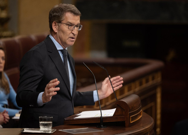 El líder del PP, Alberto Núñez Feijóo, interviene durante una sesión plenaria, en el Congreso de los Diputados, a 14 de marzo de 2024, en Madrid (España). El Pleno ha debatido el dictamen del Proyecto de Ley por el que se regulan las enseñanzas artísticas