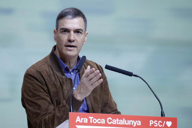 El secretario general del PSOE y presidente del Gobierno, Pedro Sánchez, interviene durante el acto de clausura del 15º Congreso del PSC, en el Palacio de Congresos de Cataluña, a 17 de marzo de 2024, en Barcelona, Catalunya (España).