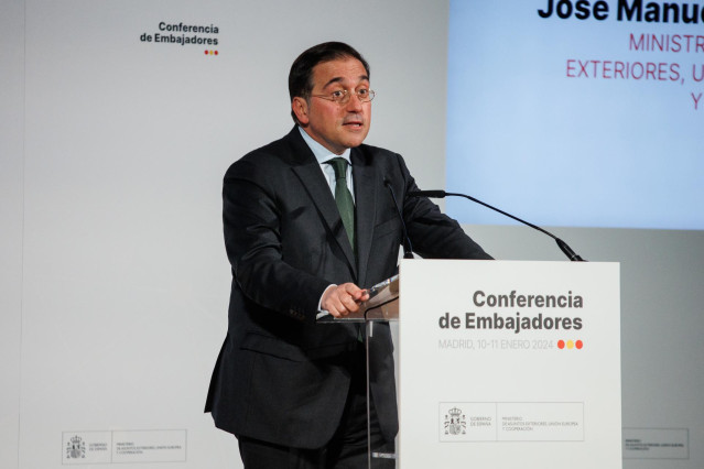 Archivo - El ministro de Asuntos Exteriores, Unión Europea y Cooperación, José Manuel Albares, interviene durante la segunda y última jornada de la VIII Conferencia de Embajadores, en la sede del Ministerio de Asuntos Exteriores, Unión Europea y Cooperaci