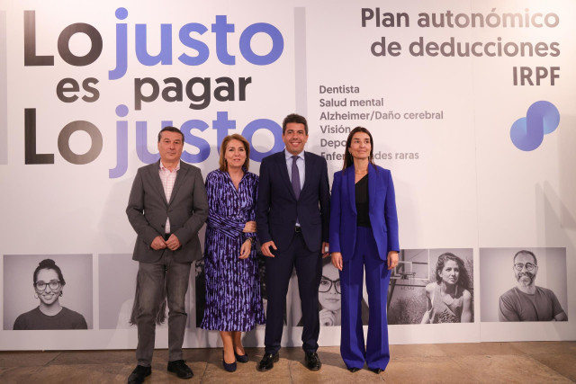 Marciano Gómez, Susana Camarero, Carlos Mazón y Ruth Merino presentan la campaña de la Renta 2023