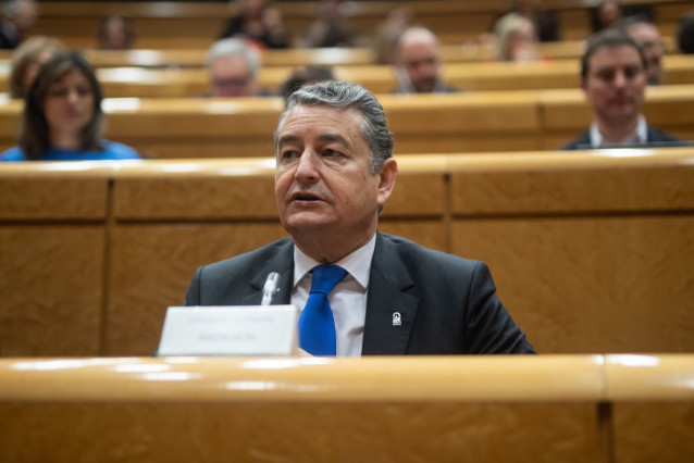 El consejero andaluz de Presidencia, Interior, Diálogo Social y Simplificación Administrativa, Antonio Sanz, este lunes durante su intervención en la Comisión General de las Comunidades Autónomas del Senado, en Madrid