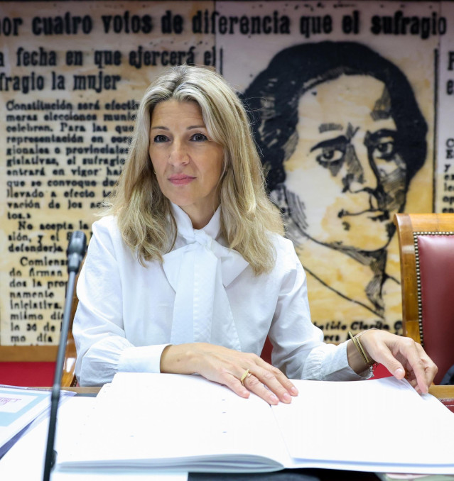 La vicepresidenta Segunda del Gobierno y ministra de Trabajo y Economía Social, Yolanda Díaz, durante la Comisión de Trabajo y Economía Social del Senado
