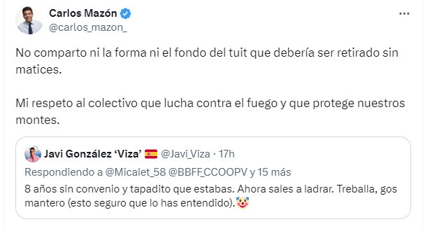 Mazón pide al asesor que retira el tuit