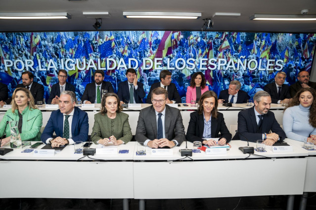 Archivo - El líder del PP, Alberto Núñez Feijóo, preside la Junta Directiva Nacional del Partido Popular, en la sede de Génova, a 29 de enero de 2024,