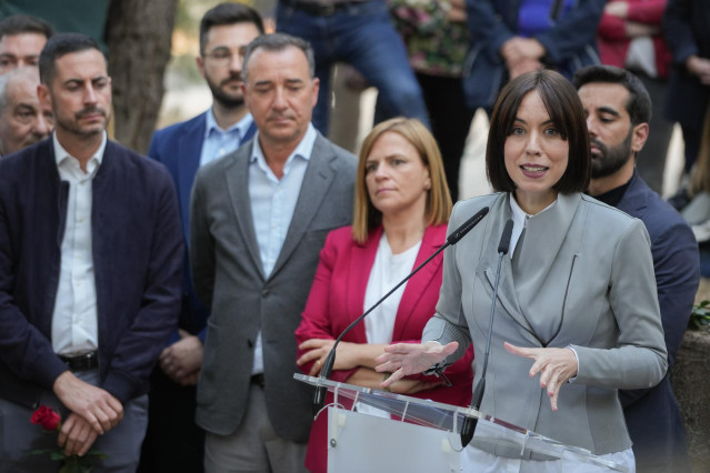La secretaria general del PSPV-PSOE y ministra de Ciencia, Innovación y Tecnología, Diana Morant, interviene durante su visita al Paredón de España en Paterna, en imagen de archivo
