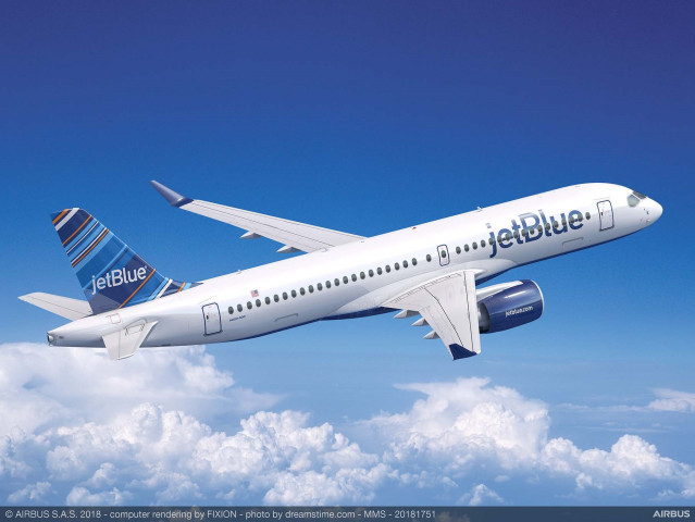 Archivo - Avión A220-200 de JetBlue