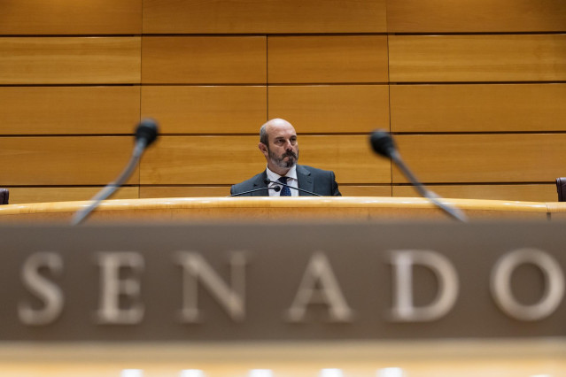Archivo - El presidente del Senado, Pedro Rollán, durante una sesión plenaria en el Senado, a 20 de febrero de 2024, en Madrid (España). Durante el pleno se han abordado cuestiones como las muertes de los agentes en Barbate, además de las medidas prevista