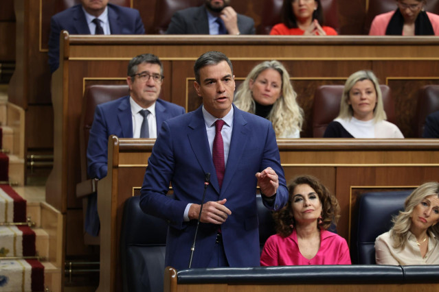 El presidente del Gobierno, Pedro Sánchez, en la sesión de control