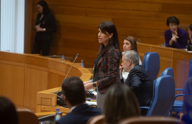 La conselleira de Vivenda e Planificación de Infraestruturas, María Martínez Allegue, en el pleno del Parlamento