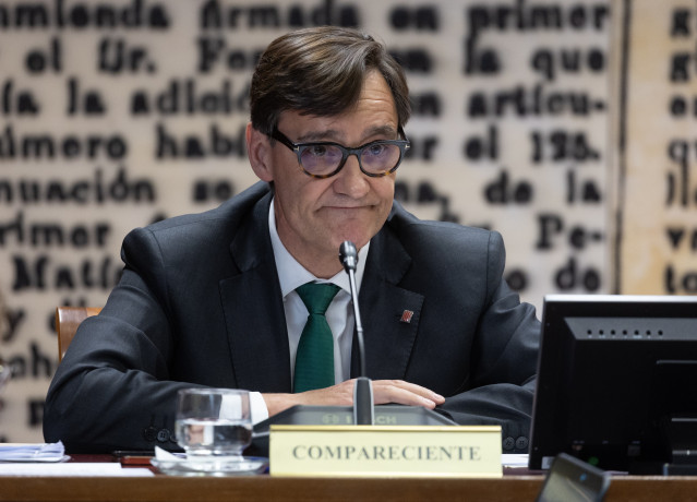 El exministro de Sanidad y líder del PSC, Salvador Illa, comparece en la Comisión de Investigación del Senado sobre el ‘caso Koldo’, a 24 de abril de 2024, en Madrid (España).
