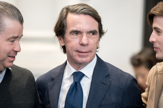 El expresidente del Gobierno y presidente de la fundación FAES, José María Aznar, durante la jornada 'Irán y su relación con la crisis en Oriente Medio', en el Hotel Petit Palace, a 4 de abril de 2024, en Madrid (España).