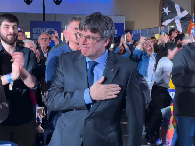 El candidato de Junts+ a las elecciones al Parlament, Carles Puigdemont, durante el mitin
