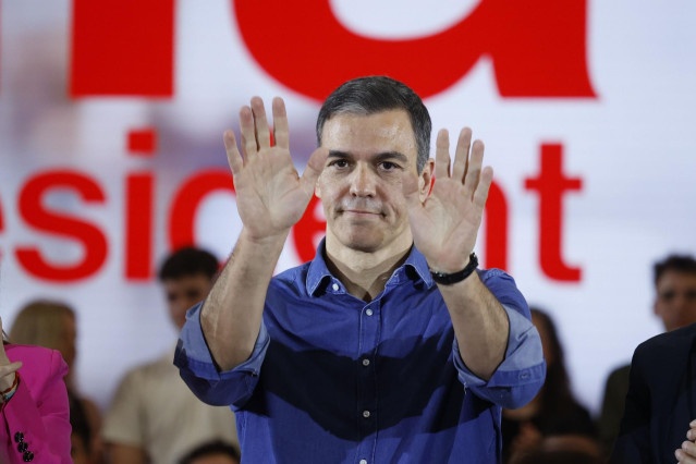 El presidente del Gobierno, Pedro Sánchez, en un mítin del PSC