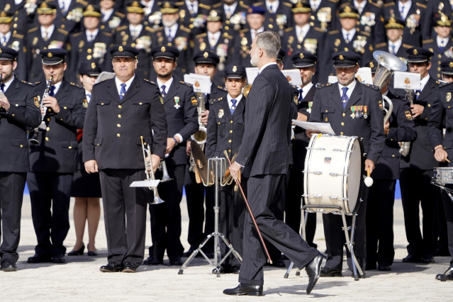 El rey Felipe VI durante el acto por el Bicentenario de la Policía Nacional, a 08 de mayo de 2024, en Madrid (España).