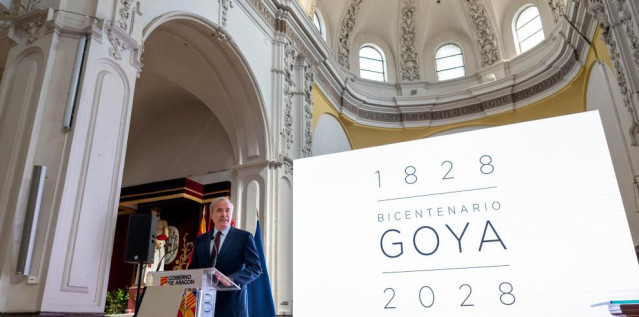 Jorge Azcón durante la presentación del Plan Director del Bicentenario de la muerte de Francisco de Goya.