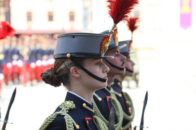 La Princesa Leonor en el 40 aniversario de la jura de Bandera del Rey Felipe VI en el Ejército de Tierra en la Academia General Militar de Zaragoza a 04 de Mayo de 2024 en Zaragoza (España).