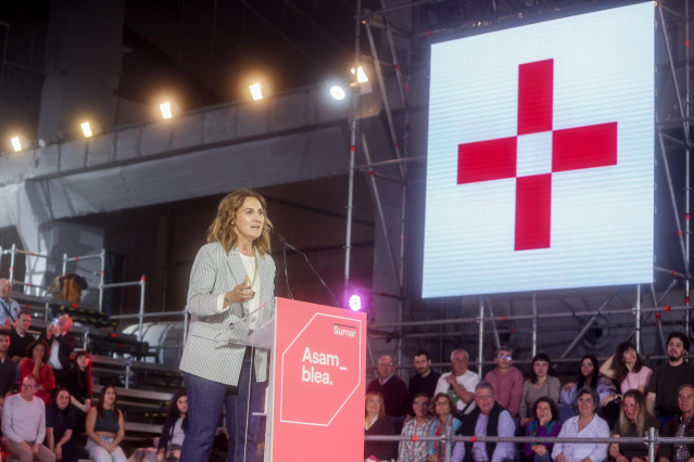 Archivo - La cabeza de lista por Sumar a las elecciones europeas del 9 de junio, Estrella Galán, interviene durante el acto de cierre de la Asamblea fundacional de Sumar, en La Nave, a 23 de marzo de 2024, en Villaverde, Madrid (España).