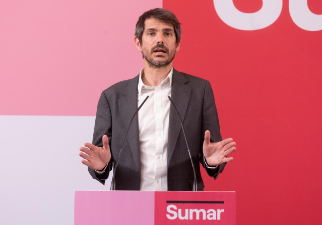 El portavoz de Sumar, Ernest Urtasun, durante una rueda de prensa tras la Ejecutiva del partido, a 13 de mayo de 2024, en Madrid (España).