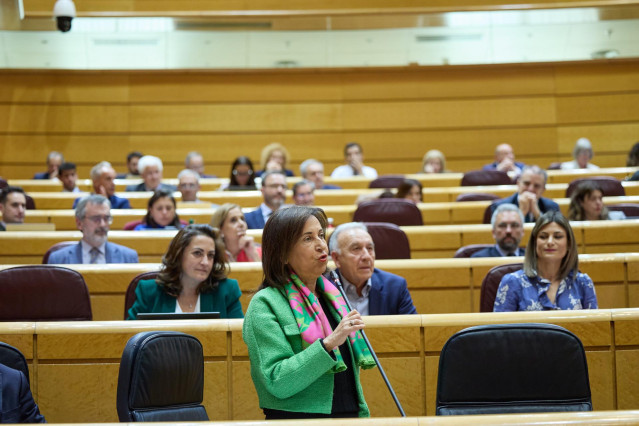 La ministra de Defensa, Margarita Robles, durante una sesión plenaria en el Senado.
