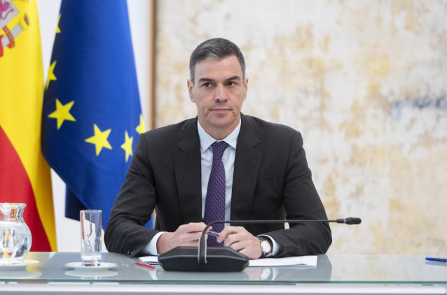 El presidente del Gobierno, Pedro Sánchez, preside el pleno extraordinario del Observatorio Estatal de Violencia sobre la Mujer, en el Complejo de La Moncloa, a 16 de abril de 2024, en Madrid (España).
