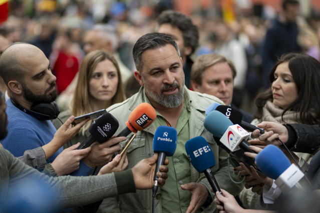 El presidente de VOX, Santiago Abascal, a 7 de mayo de 2024, en Barcelona, Catalunya (España).