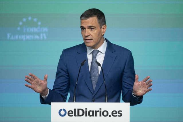 El presidente del Gobierno, Pedro Sánchez, inaugura la IV edición del foro ‘Fondos Europeos’, en el Auditorio El Beatriz, a 16 de mayo de 2024, en Madrid (España).