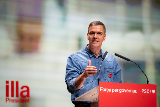 El presidente del Goberno, Pedro Sánchez, a 9 de mayo de 2024, en Vilanova i la Geltrú, Barcelona, Catalunya (España).