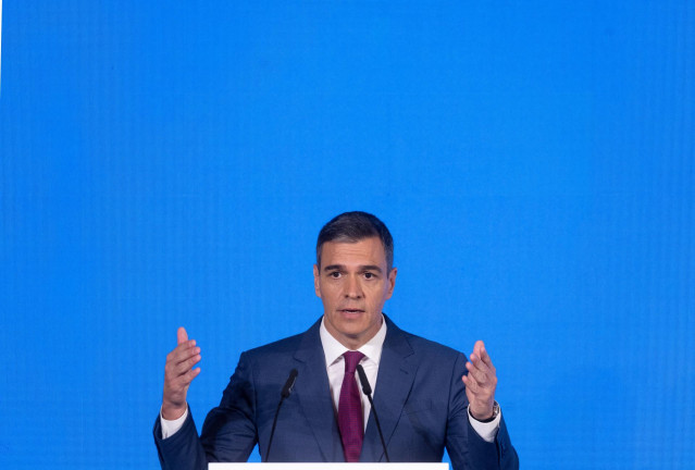 El presidente del Gobierno, Pedro Sánchez, interviene durante el foro ‘CREO’, el foro económico sobre la transformación social y progreso de las empresas en España, en el Hotel Mandarin Oriental Ritz, a 20 de mayo de 2024, en Madrid (España). El foro ha s