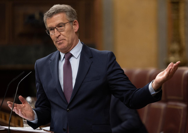 El presidente del PP, Alberto Núñez Feijóo, interviene durante una sesión plenaria, en el Congreso de los Diputados, a 22 de mayo de 2024, en Madrid (España). El presidente del Ejecutivo comparece hoy en el Congreso para tratar el último Consejo Europeo,