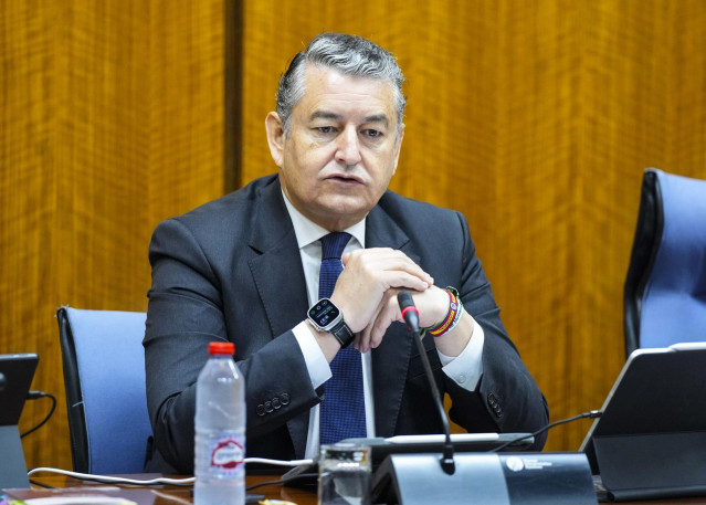 El consejero de la Presidencia, Antonio Sanz, este jueves durante su comparecencia en comisión.