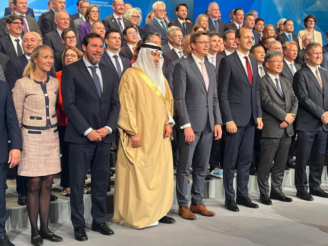 El ministro de Transportes y Movilidad Sostenible, Óscar Puente, en el Consejo de Ministros de Foro Internacional de Transporte (ITF), celebrado en Leipzig (Alemania)