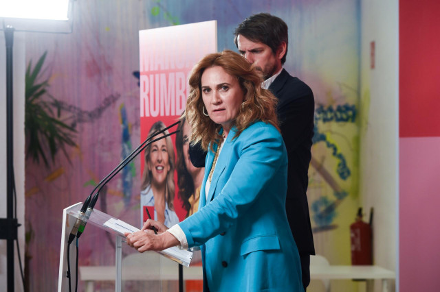 La candidata de Sumar a las elecciones europeas, Estrella Galán, durante una rueda de prensa, en Espacio Rastro, a 20 de mayo de 2024, en Madrid (España).