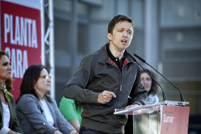 El líder de Más País y diputado de Sumar, Iñigo Errejón, durante su intervención en el acto, a 17 de mayo de 2024, en Jerez, Cádiz (Andalucía, España).