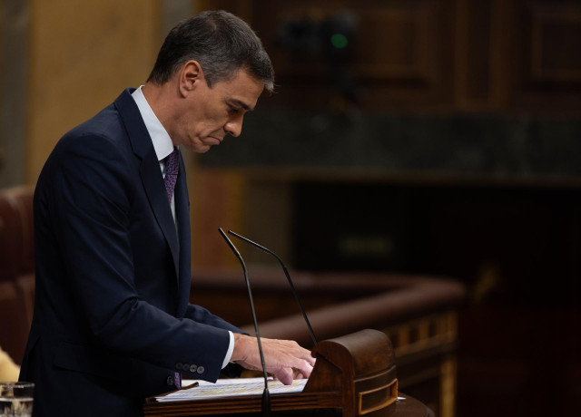 El presidente del Gobierno, Pedro Sánchez, interviene durante una sesión plenaria, en el Congreso de los Diputados, a 22 de mayo de 2024, en Madrid (España).
